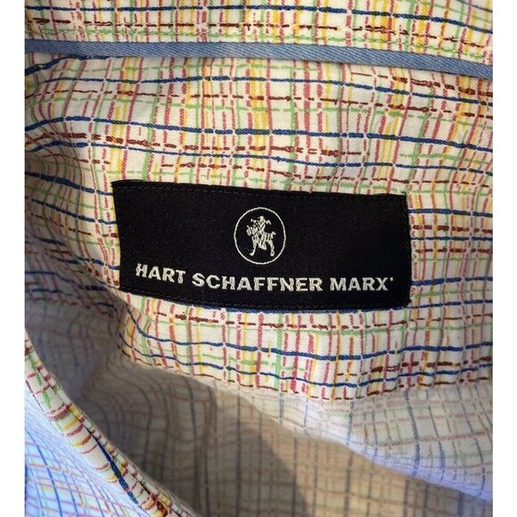 Hart Schaffner Marx Check Button Up Shirt Size XL Men’s Rainbow Short Sleeve - Picture 3 of 7